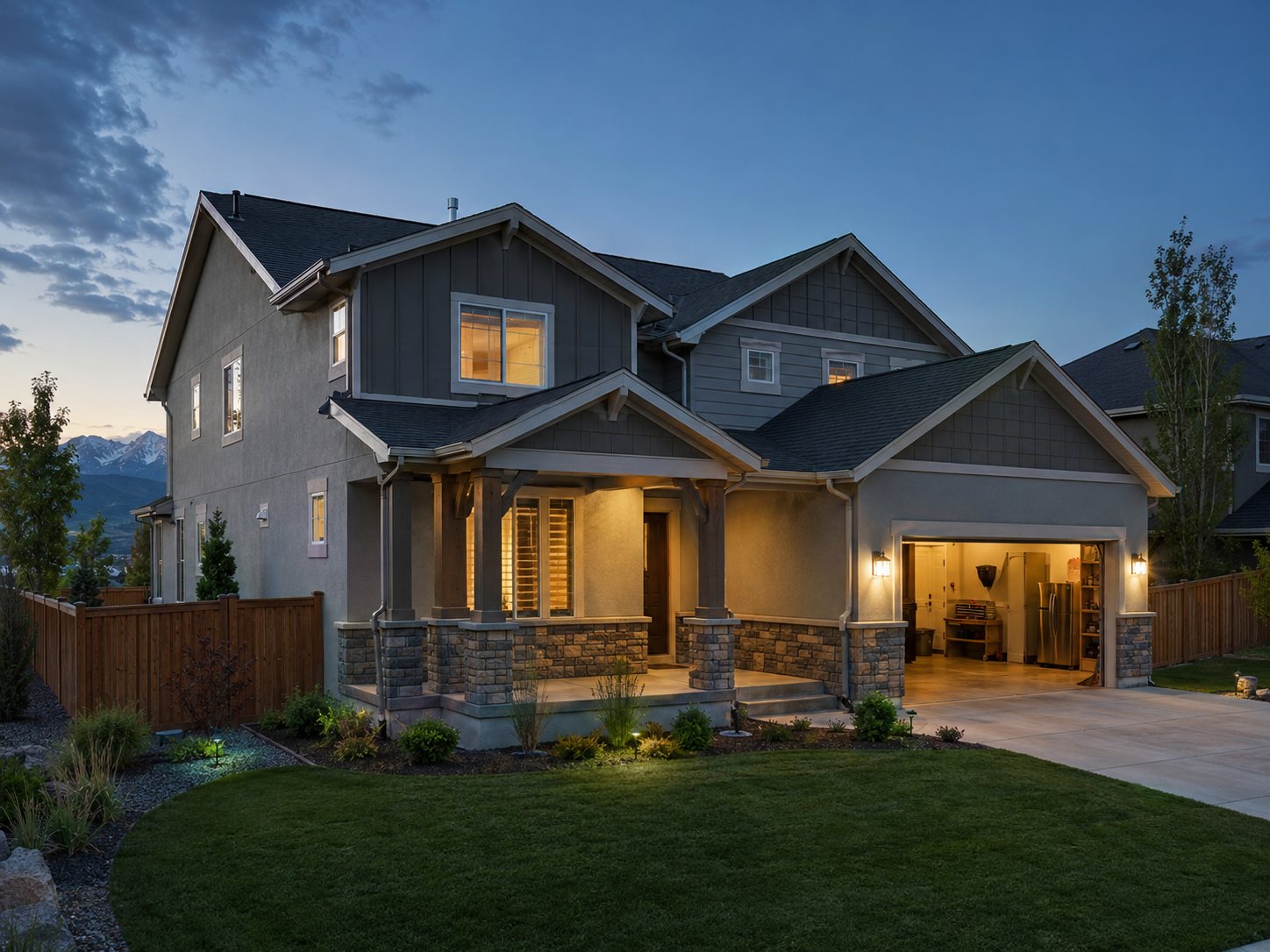 Cache Valley home at dusk showing the five HomeGuard protection points